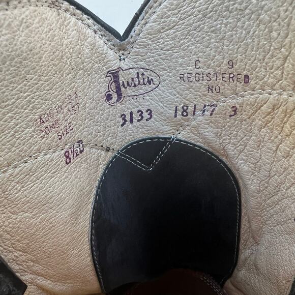 Vintage Justin Boots Black Roper Pull On Round Toe Cowboy Western 3133 8 1/2 D - Picture 9 of 9